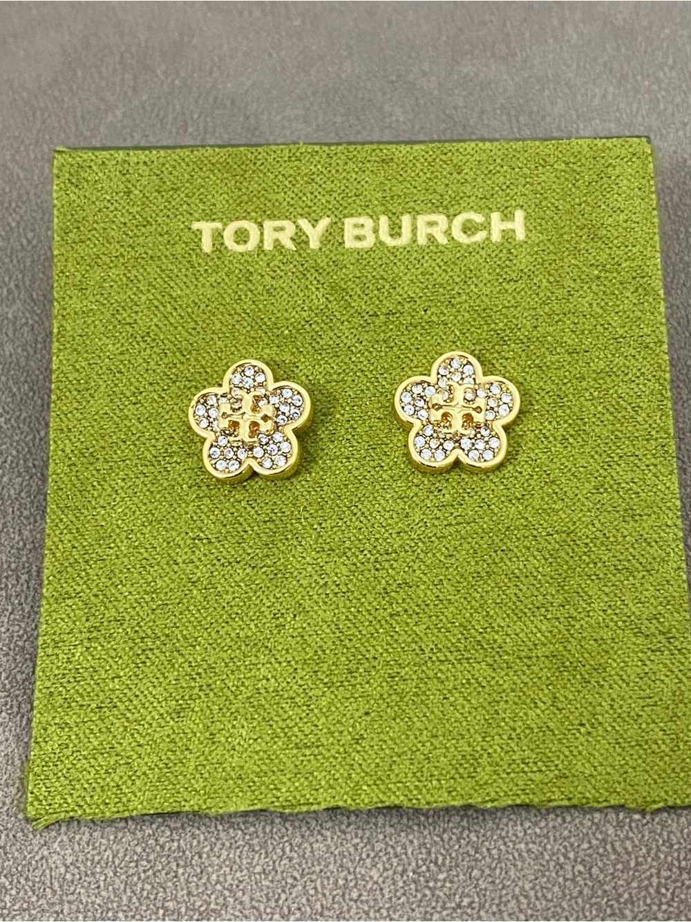 Tory Burch Gold Flower Crystal Stud Earrings